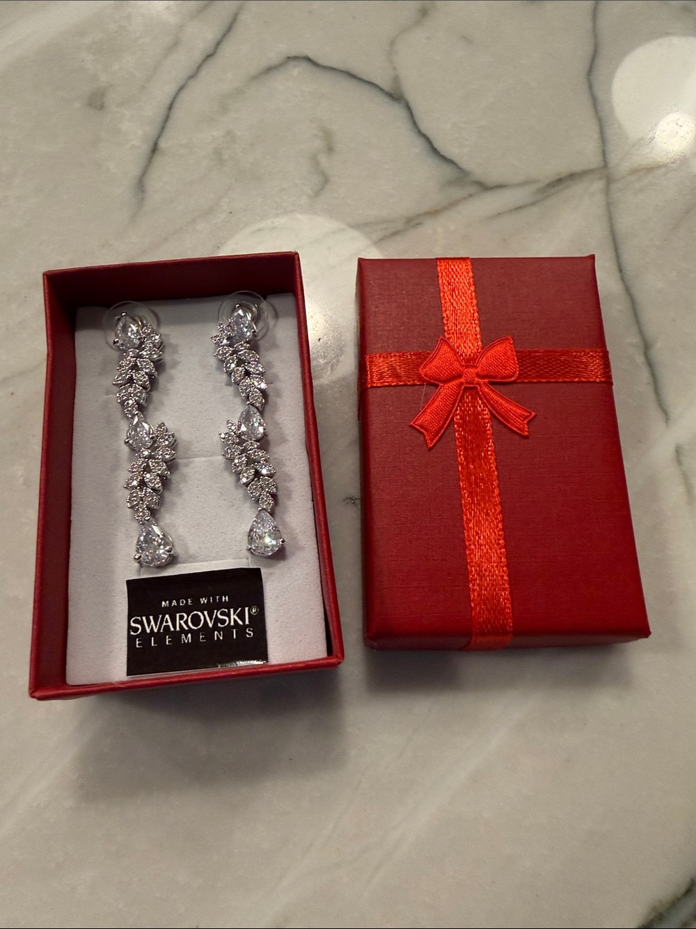 Swarovski Crystal Elements White Teardrop Crystal Art Deco Dangle Drop Earrings